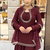 Women's maroon georgette mirror work short kurti with palazzo pant & dupatta set