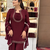 Women's maroon georgette mirror work short kurti with palazzo pant & dupatta set