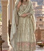 White silk blend readymade anarkali suit with embroidery & sequence work