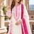 White&pink rayon readymade suit with embroidery & lace border work