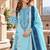 Blue rayon readymade suit with embroidery & lace border work
