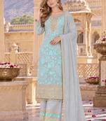 Grey&blue georgette readymade suit with embroidery & sequence work