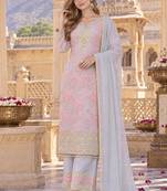 Grey&pink georgette readymade suit with embroidery & sequence work