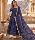 Navy georgette readymade anarkali suit with bandhej work