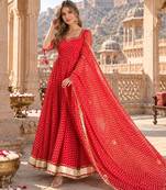 Navy georgette readymade anarkali suit with bandhej work