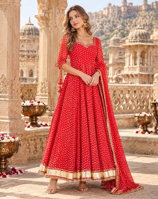 Navy georgette readymade anarkali suit with bandhej work 2
