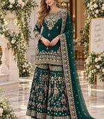 D green georgette readymade suit with embroidery & sequence work