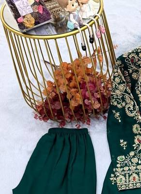 D green georgette readymade suit with embroidery & sequence work 3