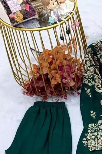 D green georgette readymade suit with embroidery & sequence work