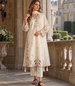 White silk blend readymade suit with embroidery & sequence work
