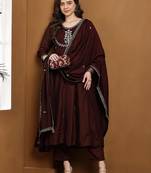 Brown embroidered vichitra silk kurta pant dupatta set