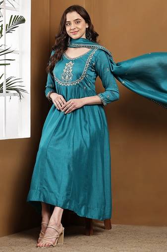 Rama embroidered vichitra silk kurta pant dupatta set