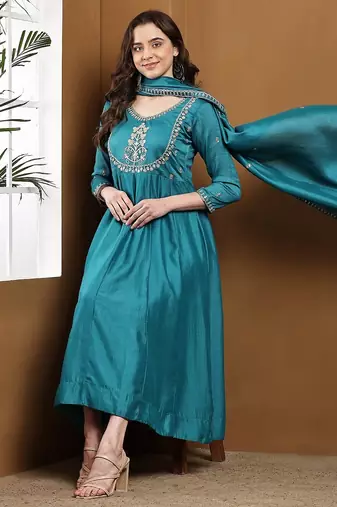 Rama embroidered vichitra silk kurta pant dupatta set