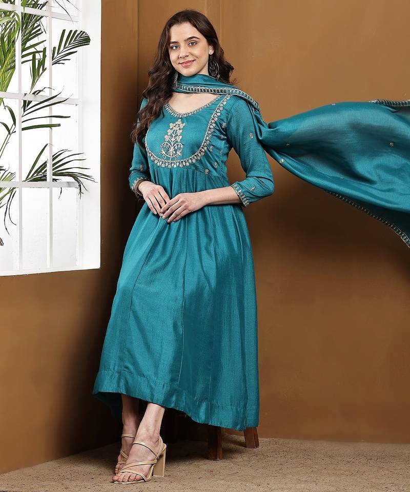 Rama embroidered vichitra silk kurta pant dupatta set