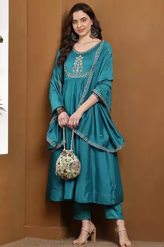 Rama embroidered vichitra silk kurta pant dupatta set