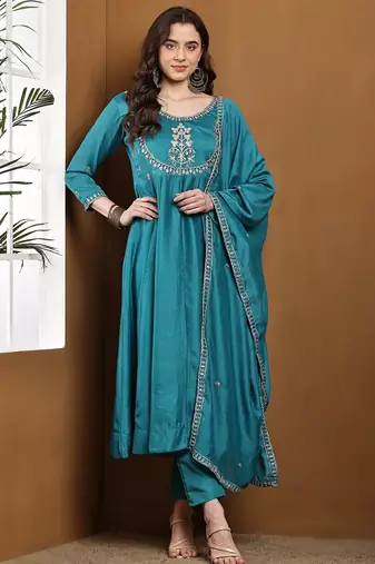 Rama embroidered vichitra silk kurta pant dupatta set