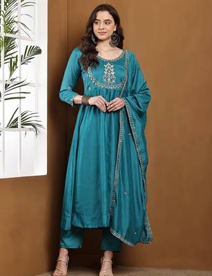 Rama embroidered vichitra silk kurta pant dupatta set 4