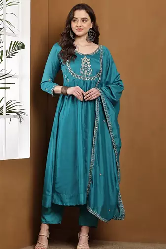 Rama embroidered vichitra silk kurta pant dupatta set