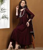 Purple embroidered vichitra silk kurta pant dupatta set