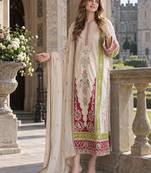 White silk blend readymade suit with embroidery & sequence work