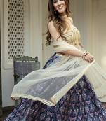 Navy Blue Art Silk Printed Readymade Lehenga Choli Set with Dupatta