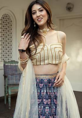 Navy Blue Art Silk Printed Readymade Lehenga Choli Set with Dupatta 4