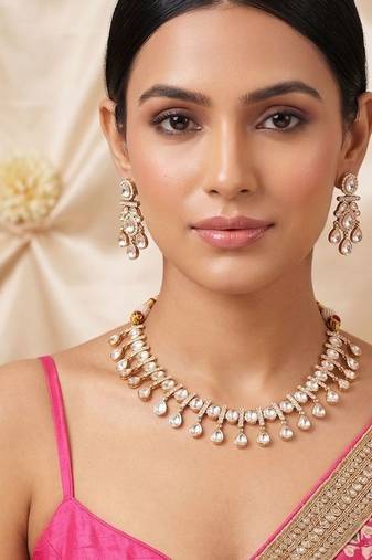 Gold plated premium kundan necklace set