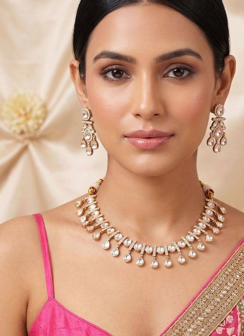 Gold plated premium kundan necklace set