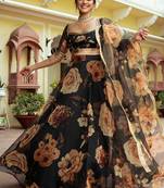 Black Faux Organza Floral Digital Printed Readymade Lehenga Choli