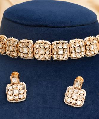 Gold plated kundan moissanite choker set 3