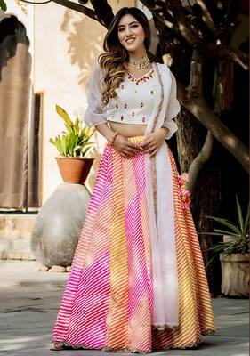 Multicolor Faux Organza Silk Leheriya Printed Readymade Lehenga Choli Set 1