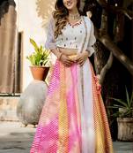Multicolor Faux Organza Silk Leheriya Printed Readymade Lehenga Choli Set