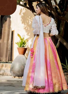 Multicolor Faux Organza Silk Leheriya Printed Readymade Lehenga Choli Set 2
