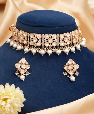 Gold plated premium designer moissanite kundan choker set 2
