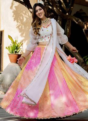 Multicolor Faux Organza Silk Leheriya Printed Readymade Lehenga Choli Set 3