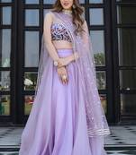 Lavender Faux Organza Readymade Lehenga Set with Embroidered Blouse & Net Dupatta