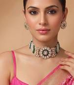 Green premium kundan moissanite bridal necklace set