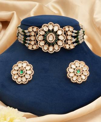 Green premium kundan moissanite bridal necklace set 2