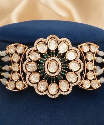 Green premium kundan moissanite bridal necklace set 3