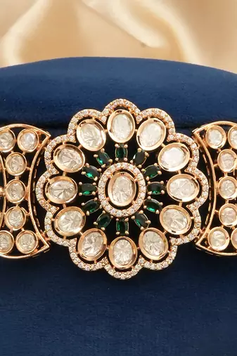 Green premium kundan moissanite bridal necklace set