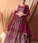 Rani Pink Faux Georgette Foil Print Readymade Lehenga Choli Set with Dupatta
