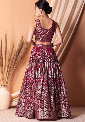 Rani Pink Faux Georgette Foil Print Readymade Lehenga Choli Set with Dupatta 2