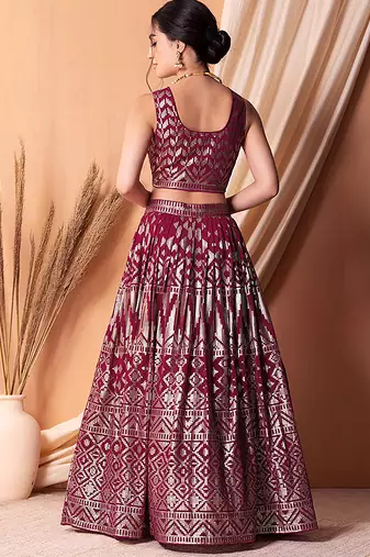Rani Pink Faux Georgette Foil Print Readymade Lehenga Choli Set with Dupatta
