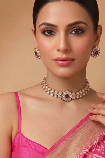 Royal ruby pink kundan choker set