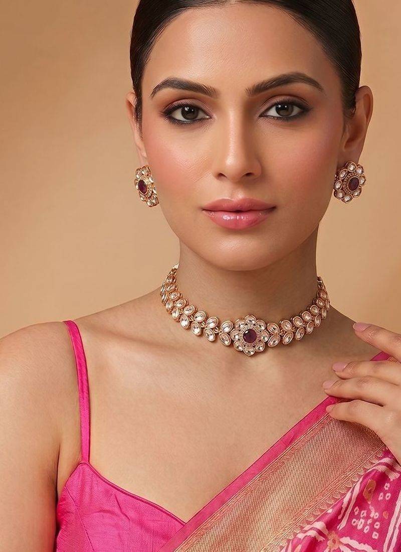 Royal ruby pink kundan choker set