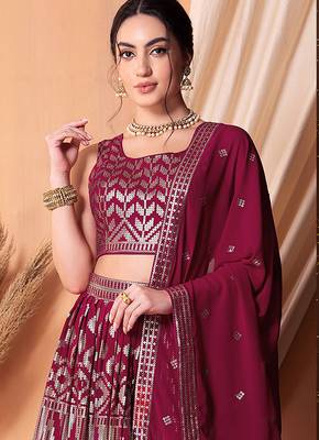 Rani Pink Faux Georgette Foil Print Readymade Lehenga Choli Set with Dupatta 4