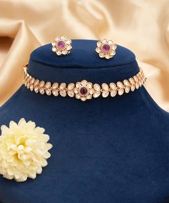 Royal ruby pink kundan choker set 2