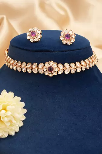 Royal ruby pink kundan choker set