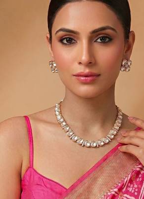 Gold plated heritage kundan moissanite necklace set 1