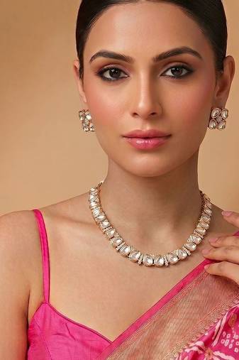 Gold plated heritage kundan moissanite necklace set